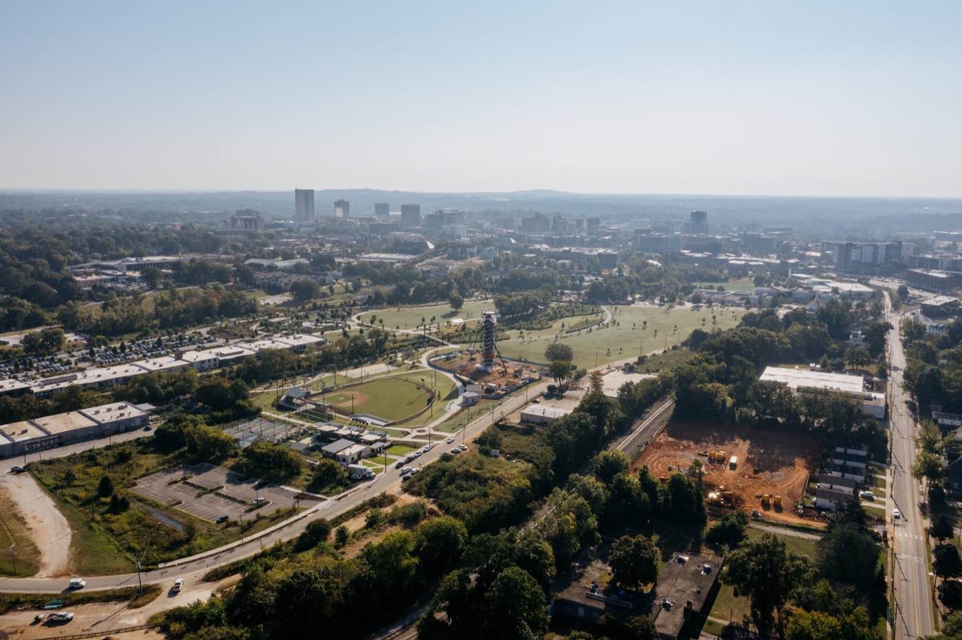 Aerial drone view of the Greenville, South Carolina area